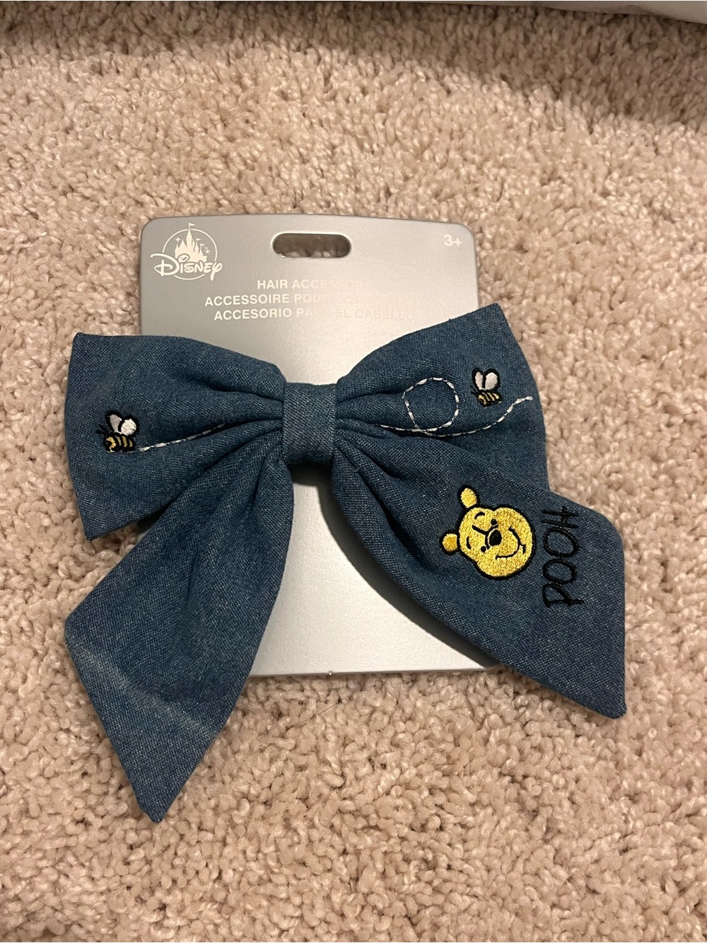 Disney 2026 Pooh Bear Denim Hair Bow clip
